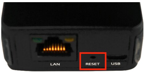 An image of the side of the LineLink device with an outline around the RESET button.