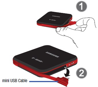 Open the USB port cover by lifting the mini USB Cable away from the port