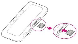 An illustration of the T-Mobile 4G LTE Hotspot showing the SIM being inserted into the SIM slot in the bottom of the device