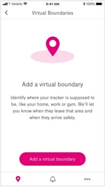 the SyncUP TRACKER app which shows the screen where you can add a virtual boundary